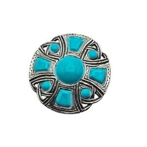 Turquoise Blue and Silver Vintage Brooch - Western - Celtic Vibe